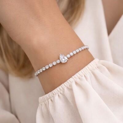 FotoPulseira Riviera Zircônias Caixa Inglesa e Gota em Ródio