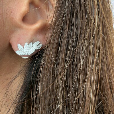 FotoBrinco Earcuff Folhas com Zircônias em Prata 925