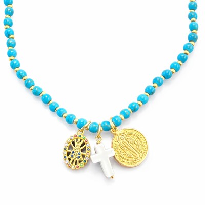Foto Colar Turquesa com Pingentes em Dourado