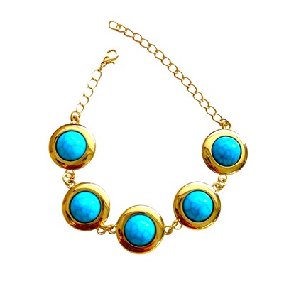 Foto Pulseira com Turquesas Cabochão em Dourado