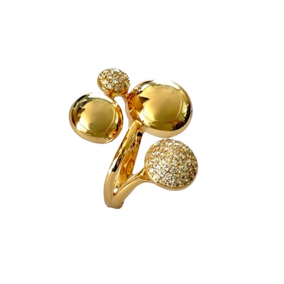 Foto Anel Bolas Lisas e Cravejadas com Zircônias em Dourado