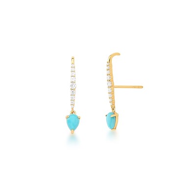 Foto Brinco Earcuff com Zircônias e Gota Turquesa em Dourado