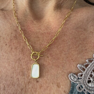 FotoColar Elos Delicados Fecho Pino c Pingente em Madrepérola Aço