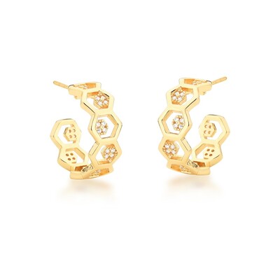 Foto Brinco Argola Colmeia em Dourado