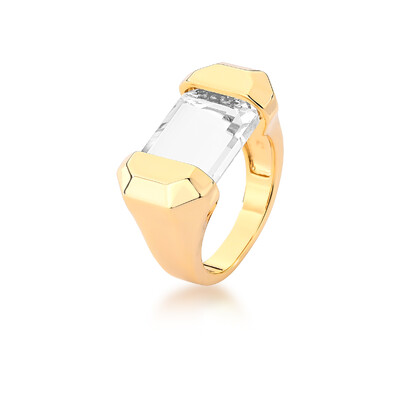 Foto Anel Cristal Retangular em Dourado