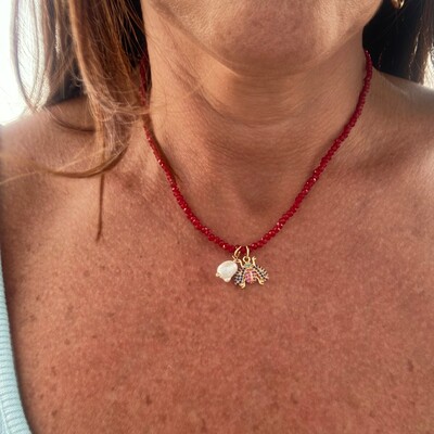 Foto Colar Cristal com Pingentes de Pérolas e Dourado