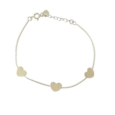 Foto Pulseira com 3 Corações Lisos e Chatos em Ródio