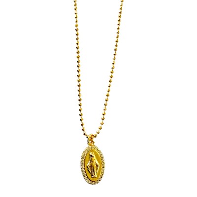 Foto Colar Bolinhas com Pingente N Sra com Zircônias em Dourado