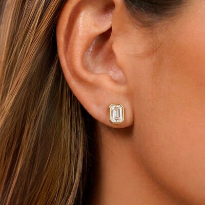 FotoBrinco Moissanite Retangular 6X8MM 4,0CT Prata 925 com Banho de Ouro 18K