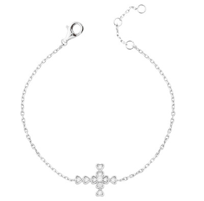 Foto Pulseira com Cruz de Corações em Prata 925
