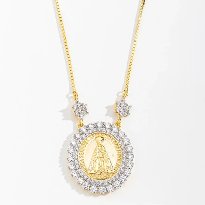 Foto Colar N Sra Aparecida Zircônias laterais com Banho de Ouro em Prata 925