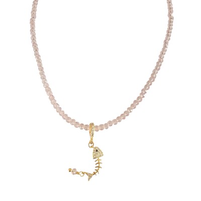 Foto Colar Cristal com Pingente Peixe Cravejado com Zircônias em Dourado
