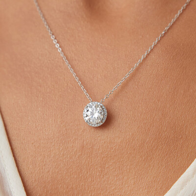 FotoColar Solitário Moissanite 8,0mm 2,0ct em Prata 925