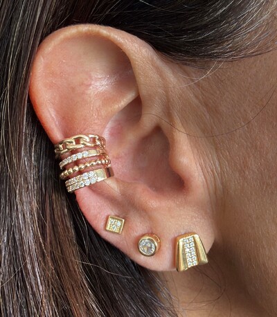 FotoPiercing Fake Corrente, Bolinhas e Cravejado em Dourado