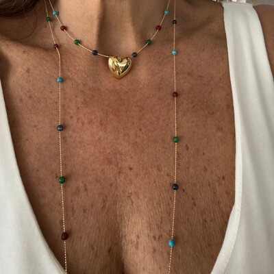 FotoColar Longo com Pedras Naturais em Dourado