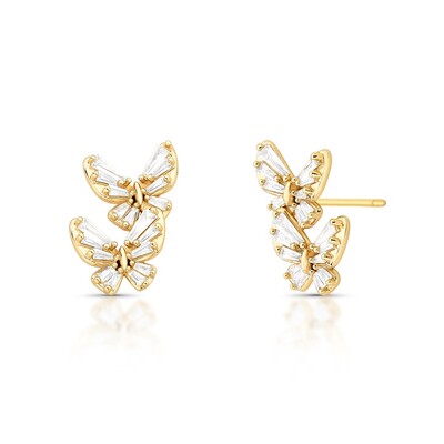 Foto Brinco 2 Borboletas com Zircônias em Dourado