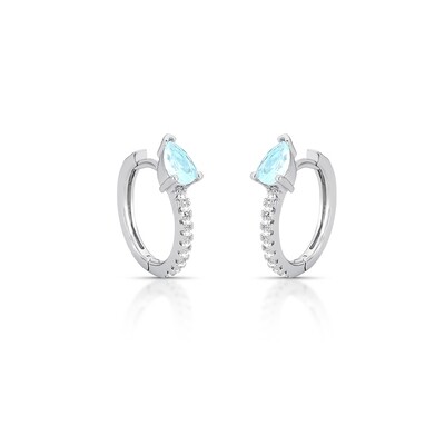 Foto Brinco Argolinha Cravejada com Zircônias e Gota de Água Marinha Fusion em Ródio