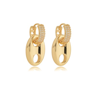 Foto Brinco Elo Gucci com Base Cravejada com Zircônias em Dourado