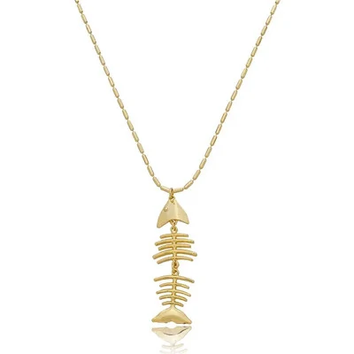 Foto Colar Canutilhos Longo com Pingente de Peixe Maleável em Dourado