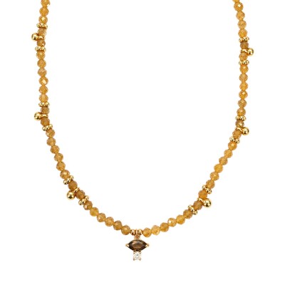 Foto Colar Quartzo Natural com Entremeios Dourados e Pingente Navete