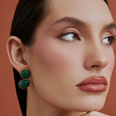 FotoBrinco 2 Peças Malaquita em Dourado