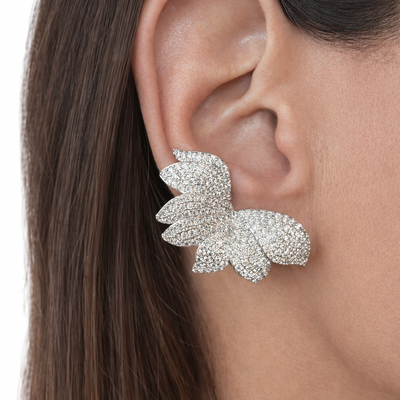 FotoBrinco Earcuff Folhas Cravejadas com Zircônias em Ródio