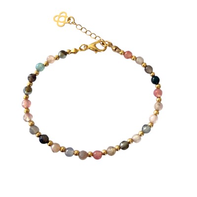 Foto Pulseira Pedras Naturais com Bolinhas Douradas em Dourado