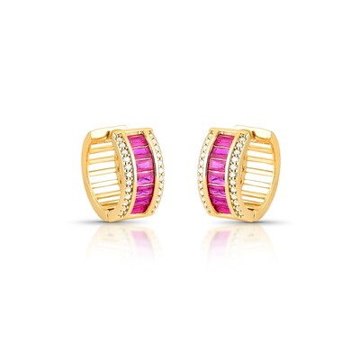 Foto Brinco Argola Larga com Zircônia Baguete e Zircônias Cravejadas na Lateral em Dourado