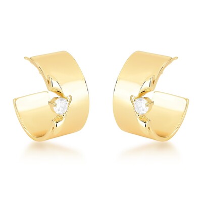 Foto Brinco Argola Reta com Zirconia em Dourado
