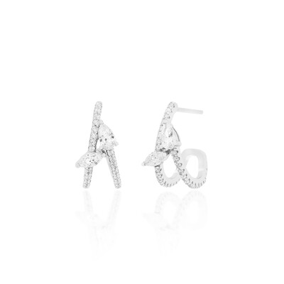 Foto Brinco V Cravejado com 2 Gotas Zircônias em Prata 925