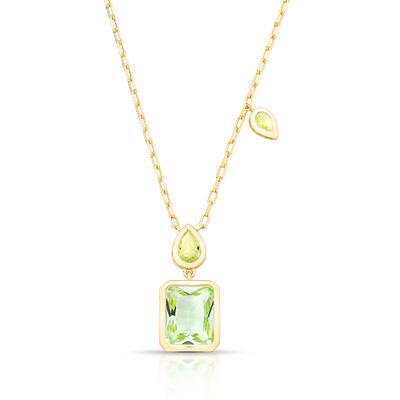 Foto Colar Pingente Gota e Quadrado Acquamarine e Dourado