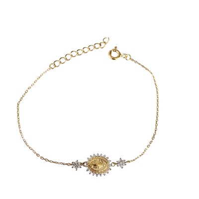 Foto Pulseira Moissanite N Sra das Graças 0,005CT com Banho de Ouro em Prata 925