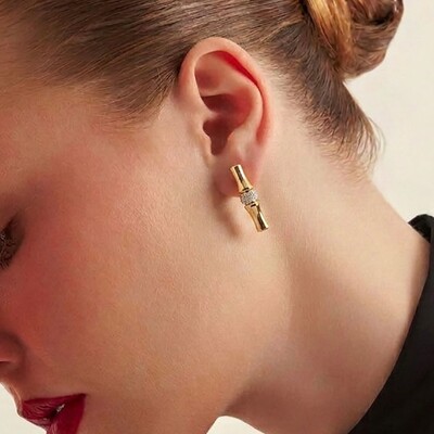 FotoBrinco Bambu com Zircônias em Dourado
