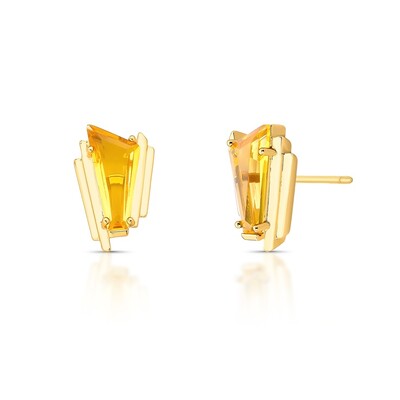 Foto Brinco com Citrino Estilizado em Dourado