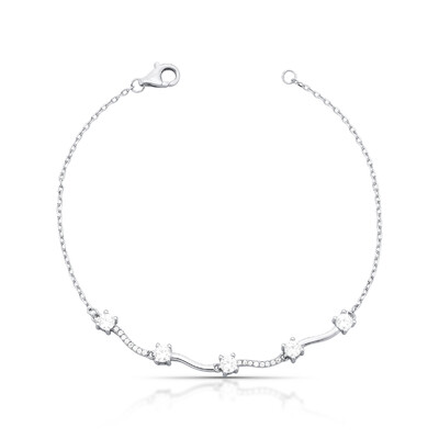 Foto Pulseira Fina com 5 Zircônias e Entremeios na Prata 925
