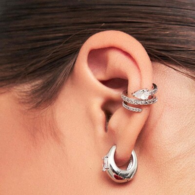 FotoPiercing Fake 2 Voltas com Gota de Zircônias em Ródio