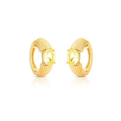 Foto Brinco Argola Riscada Citrino em Dourado