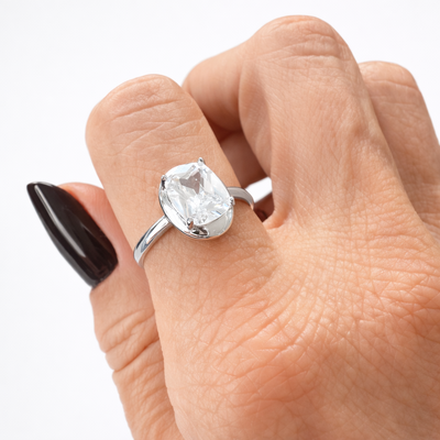 FotoAnel Zircônia Retangular em Ródio