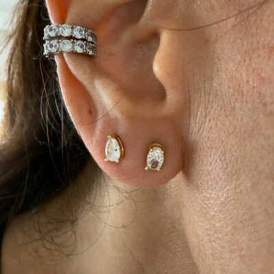 FotoBrinco Gota ou Retângulo Zircônia em Dourado