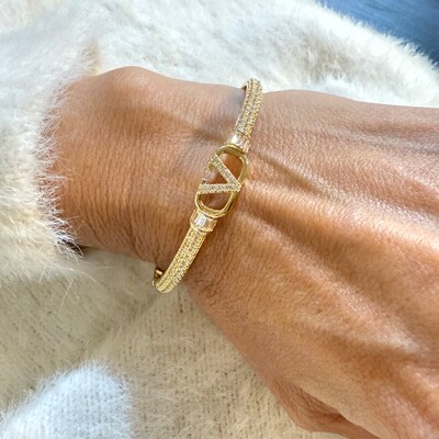 FotoBracelete Fino Cravejado com Zircônias V em Dourado