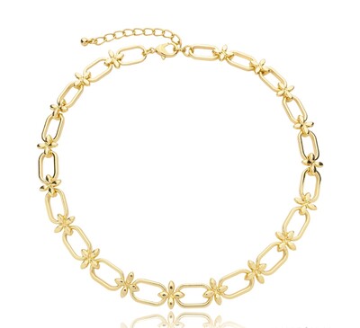 Foto Colar Elos e Flor em Dourado