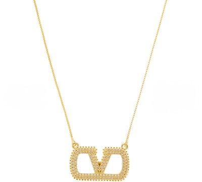 Foto Colar com V Cravejado com Zircônias em Dourado