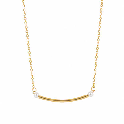 Foto Colar Sorriso com 2 Pérolas em Dourado