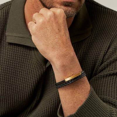 FotoPulseira Masculina Dupla com Chapa Fosca em Aço Dourado