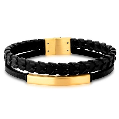 Foto Pulseira Masculina Dupla com Chapa Fosca em Aço Dourado