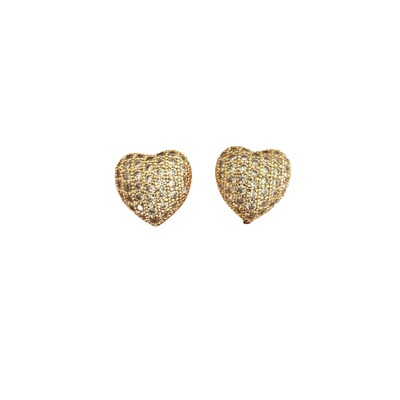 Foto Brinco Pressão Coração Cravejado com Zircônias em Dourado