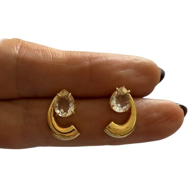 Foto Brinco Gota Zircônia com Gancho Dourado