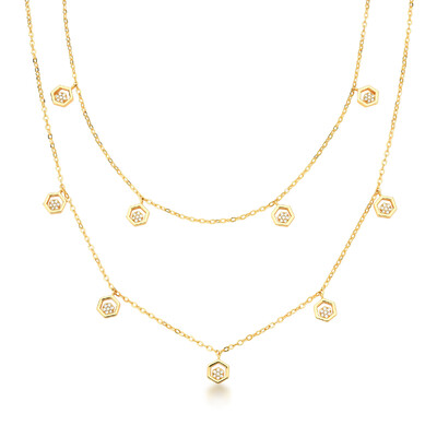 Foto Colar Duplo Colmeia com Zircônias em Prata 925