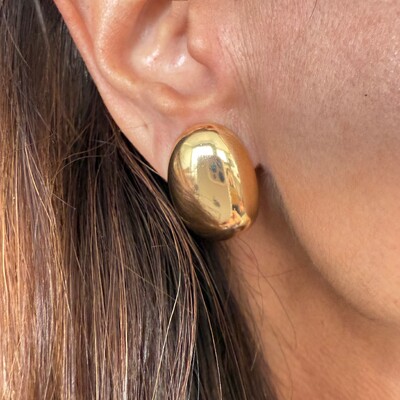 FotoBrinco de Pressão Oval Liso em Dourado