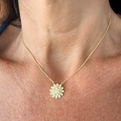 FotoColar Flor com Zircônias em Prata 925 com Banho de Ouro 18K